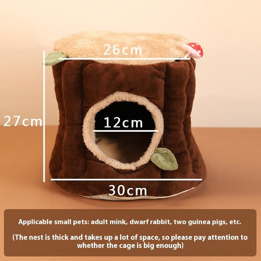 KFX-9987773 Washable Hanging Winter Stump Nest for Pets – Soft Brown Fabric Option