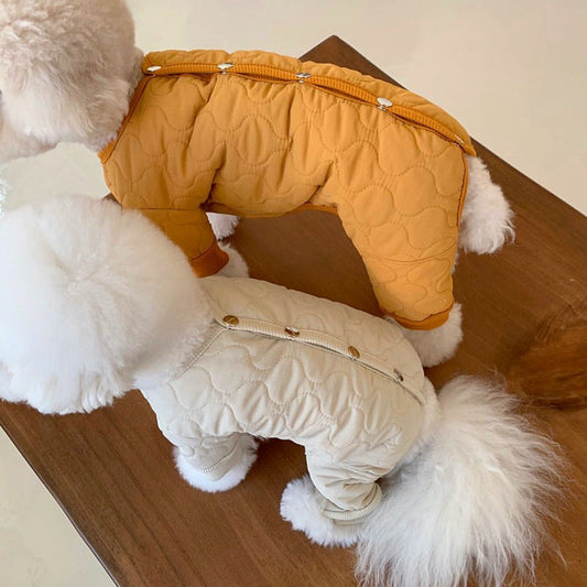KFX-9993917 Thickened Cotton-Padded Pet Clothing in Blue, Yellow, and Beige - Size XS to XL