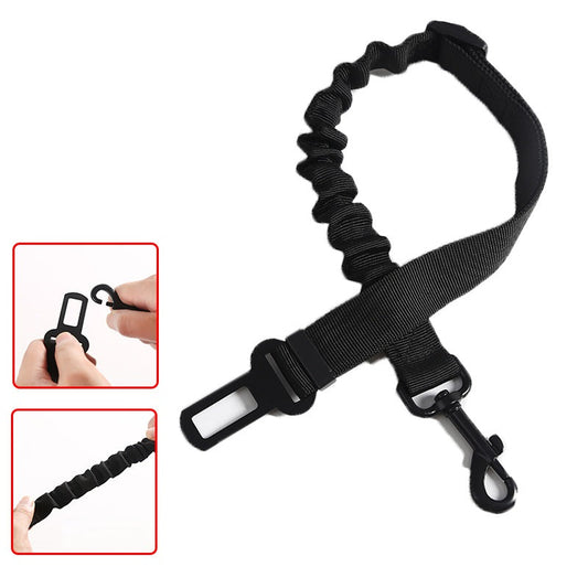 KFX-9999037 Elastic Retractable Pet Car Seat Belt for Safety Travel, Black Nylon Towing Rope, 53-74cm Length