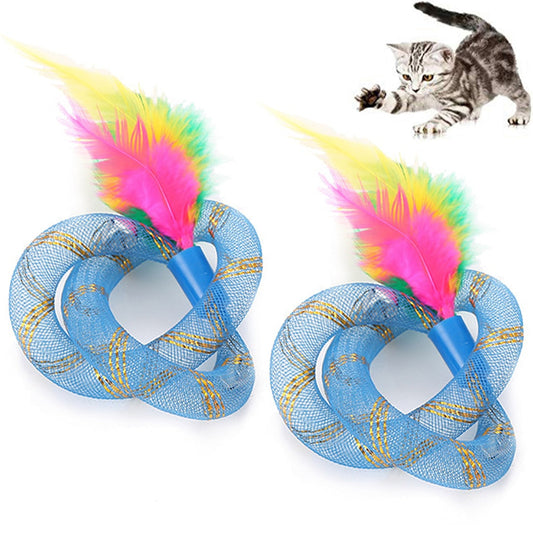 Pet cat toy thread tube with feather