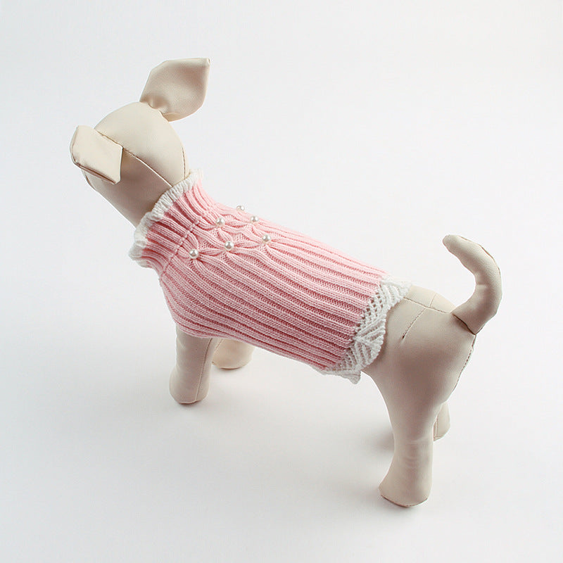 KFX-2963645 Knitted Acrylic Dog Sweater with Rhinestone Lace for Stylish Pets