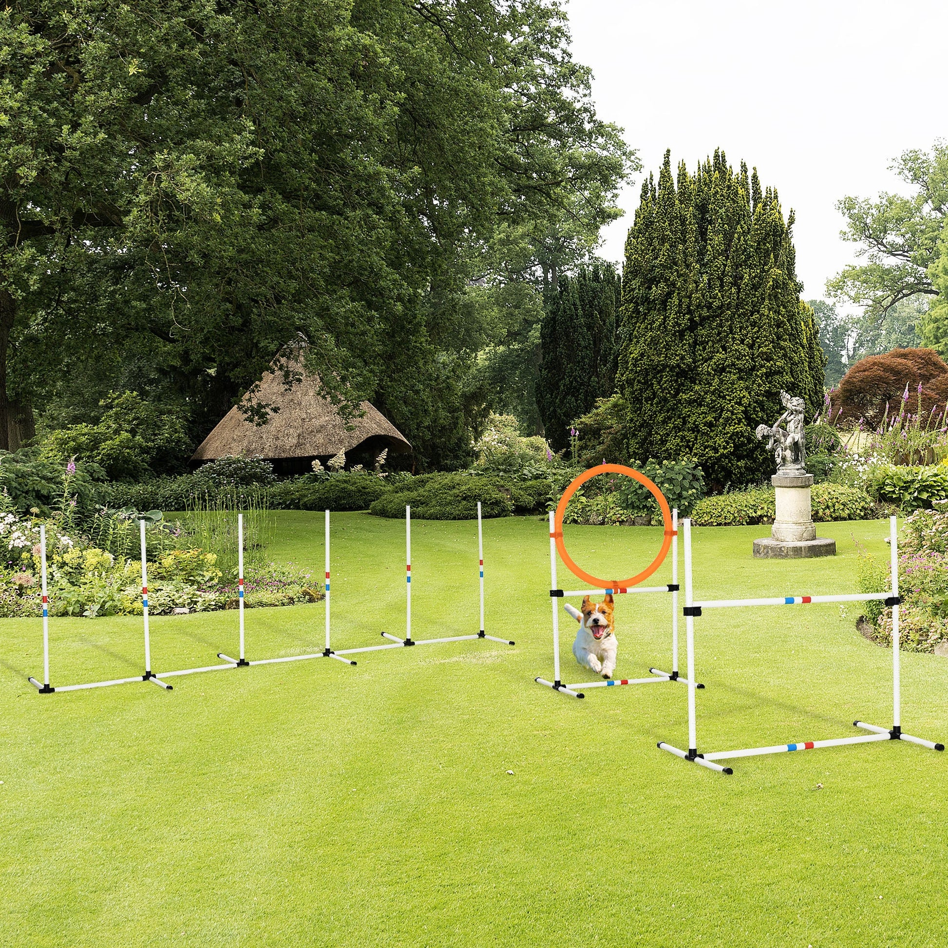 3PC Dog Agility Equipment Set, Obstacle Course Exercise for Dog Include Adjustable Hurdle, Hoop, Weave Poles and Carry Bag