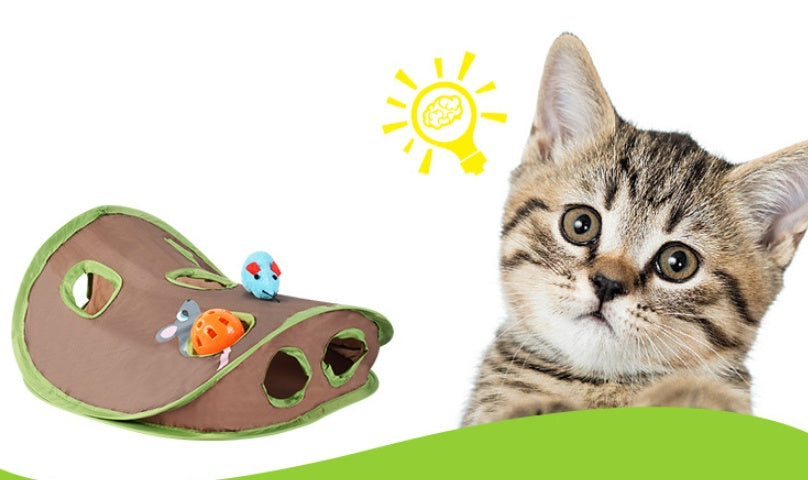 Cat Toy With A Bell To Catch The Ball Puzzle And Playable Nine-hole Mouse Hole