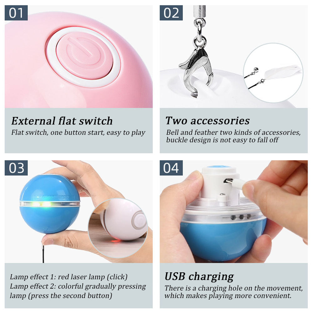 Colorful Smart Interactive Cat Toy with LED Light 360 Degree Self Rotating Ball