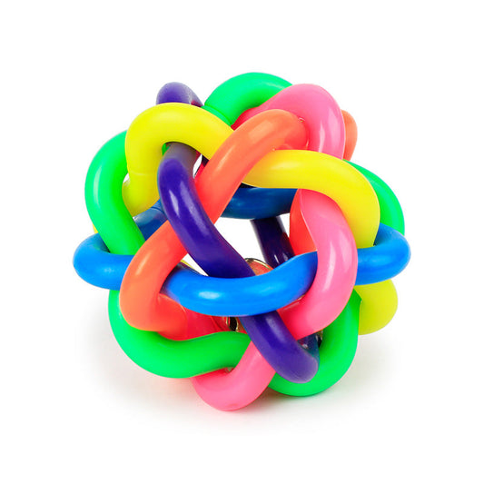 Colorful bell woven ball, 5.5cm small leather skin, rainbow rubber ball, dog toy ball, exploding pet