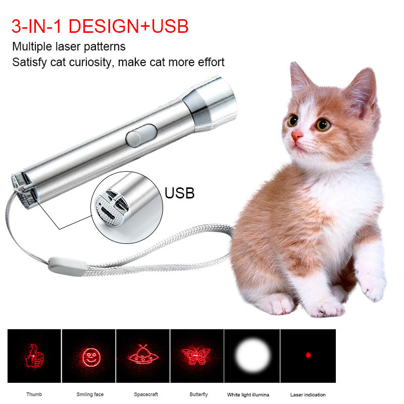 Direct Charging Stainless Steel White Light Purple Light Red Laser Laser Torch Funny Cat Light Pet Toy