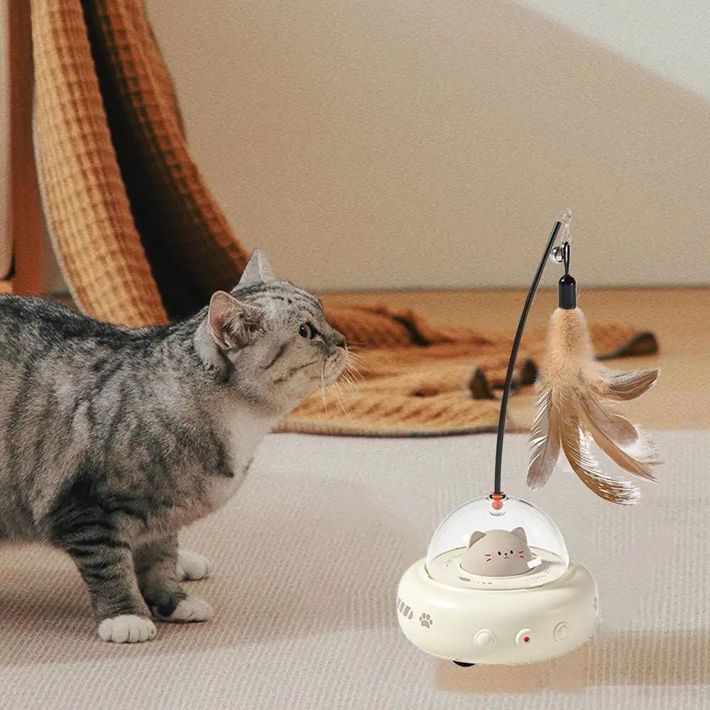 Electric Cat Interactive Toy Pet Toys With Feather Cat Teaser Wand Rechargeable Electric Sensing Pet Toys For Chasing Training