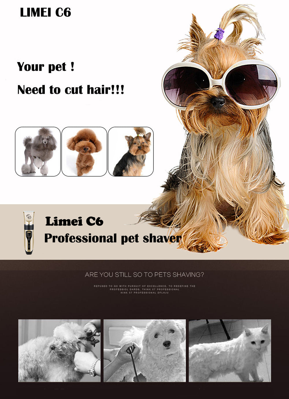 KFX-0000829 Rechargeable Electric Dog Hair Trimmer with Detachable Titanium Ceramic Blade and Quiet Operation
