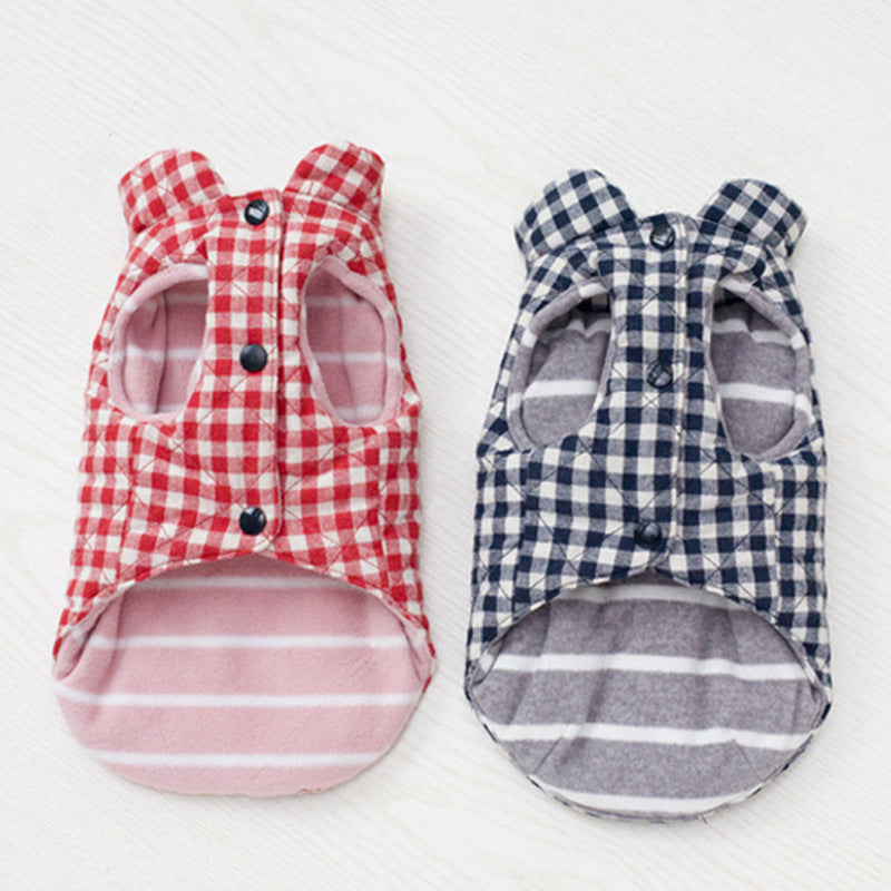 KFX-0001597 Cozy Cotton Plaid Vest with Peach Heart Design for Dogs