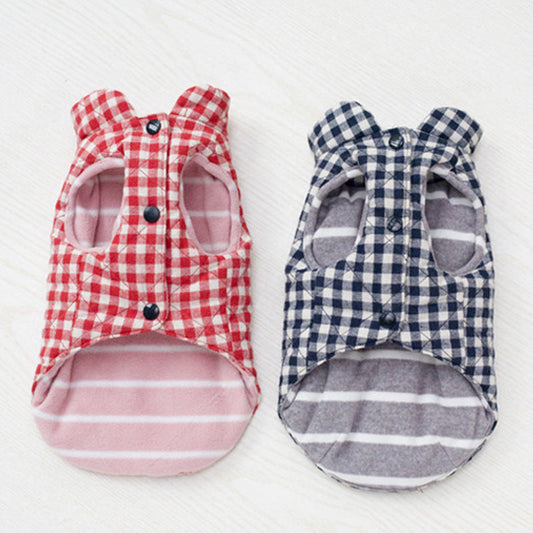 KFX-0001597 Cozy Cotton Plaid Vest with Peach Heart Design for Dogs