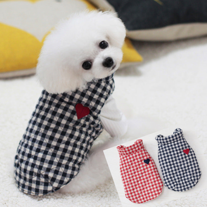 KFX-0001597 Cozy Cotton Plaid Vest with Peach Heart Design for Dogs