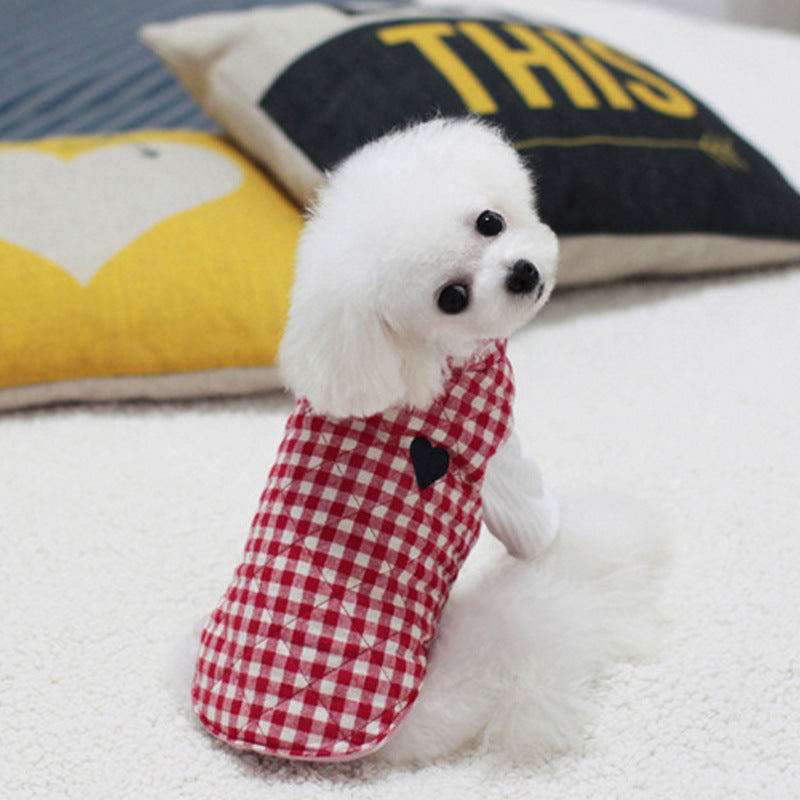 KFX-0001597 Cozy Cotton Plaid Vest with Peach Heart Design for Dogs