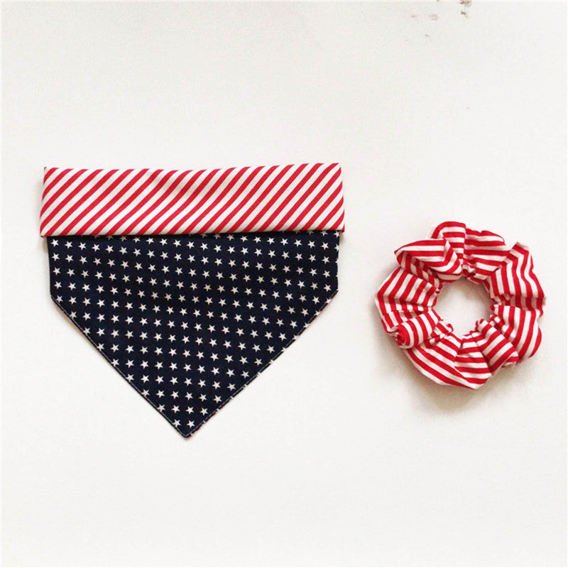 KFX-0002621 Triangle Pet Collar with Striped Cotton Headband and Scarf Set