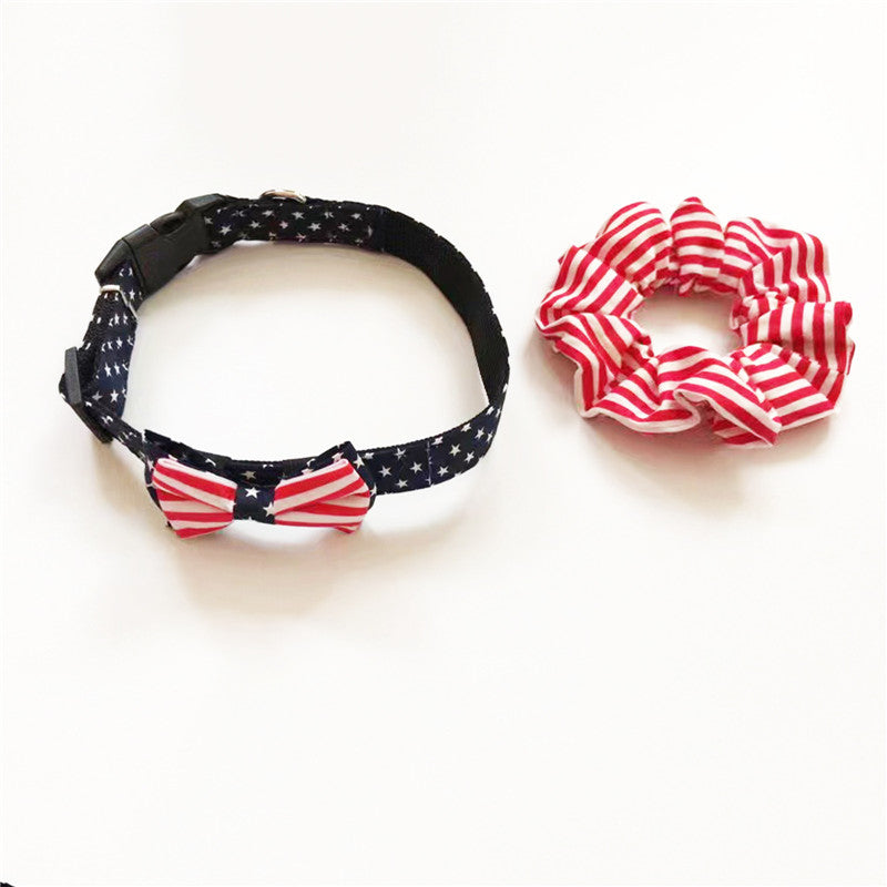 KFX-0002621 Triangle Pet Collar with Striped Cotton Headband and Scarf Set