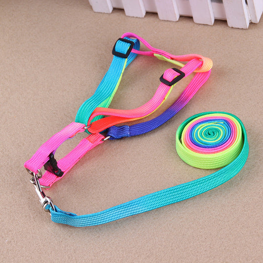 KFX-0004797 Colorful Nylon Chest-Type Leash for Dogs - Adjustable 120cm Length, 1.0cm Width, Fits Bust 25-40cm