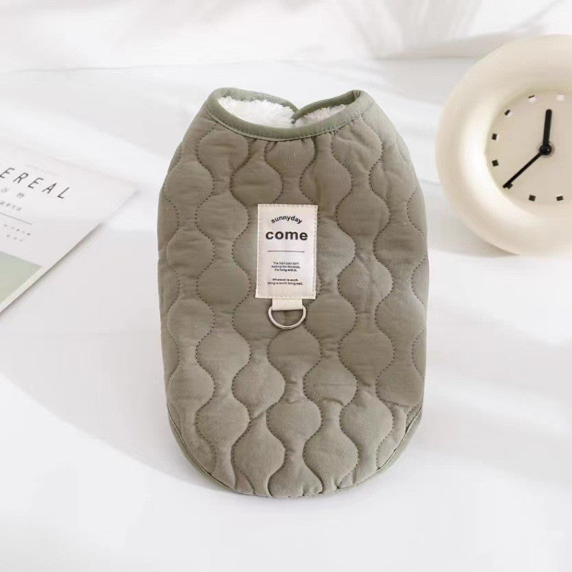 KFX-0005565 Warm Fleece-Lined Pet Vest in Army Green & Milky White, Thickened for Winter Comfort