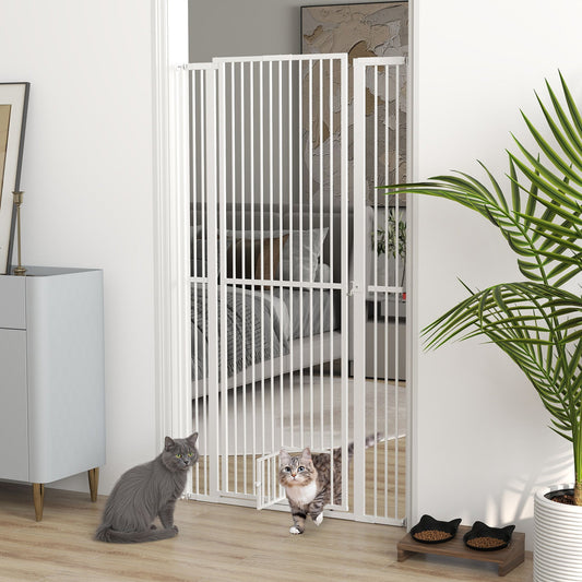KFX-0006461 67" Extra Tall Pet Gate with Cat Door, 30"-41" Width, 1.4" Bar Spacing, Extensions Included, Durable Steel Construction