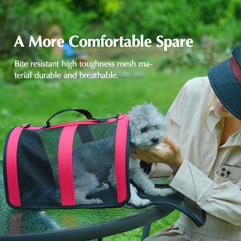 KFX-0007229 Portable Pet Carrier Bag for Cats and Dogs - Foldable Design with Base - Available in Red and Black