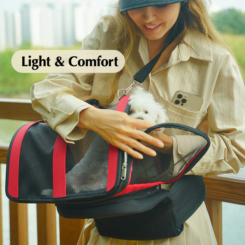 KFX-0007229 Portable Pet Carrier Bag for Cats and Dogs - Foldable Design with Base - Available in Red and Black