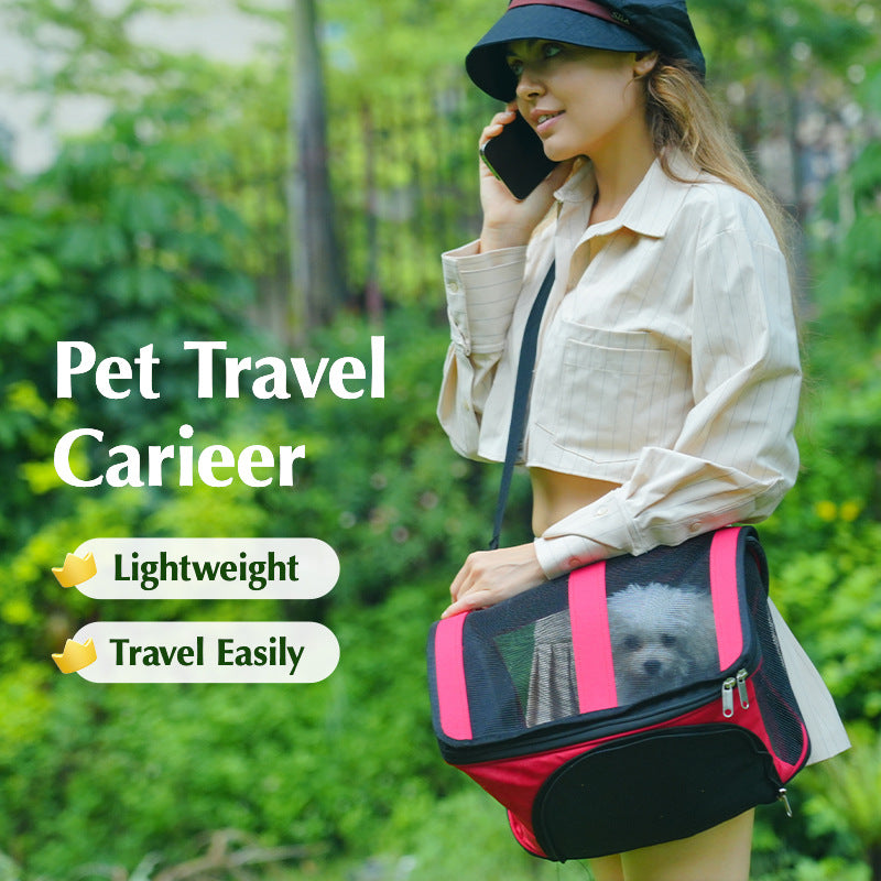 KFX-0007229 Portable Pet Carrier Bag for Cats and Dogs - Foldable Design with Base - Available in Red and Black