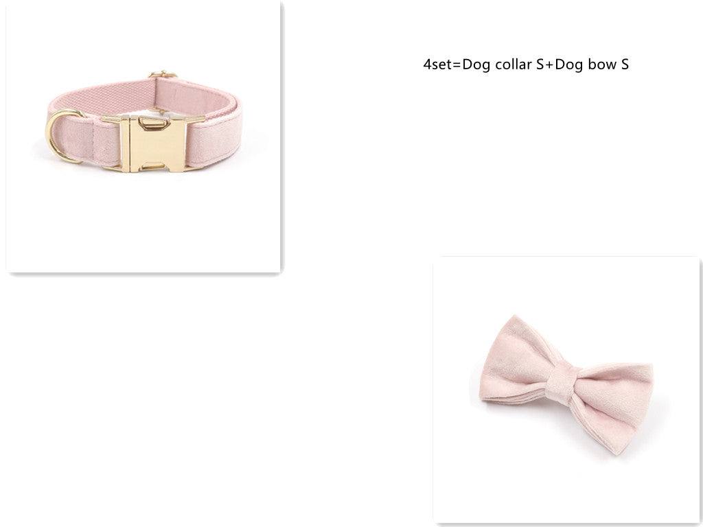 KFX-0010557 Pink Velvet Dog Collar and Leash Set with Bow Knot and Garbage Bag Holder