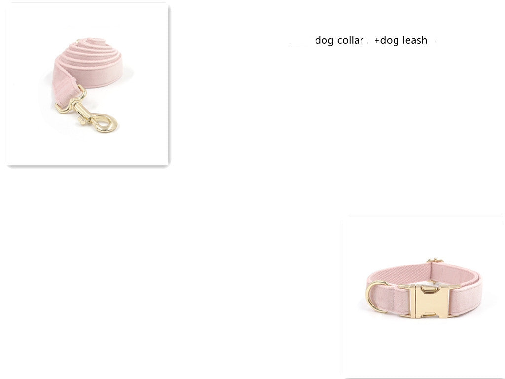 KFX-0010557 Pink Velvet Dog Collar and Leash Set with Bow Knot and Garbage Bag Holder