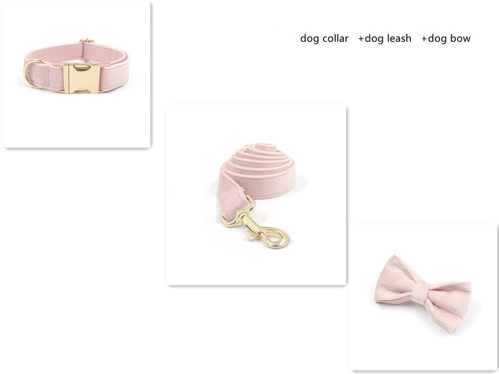 KFX-0010557 Pink Velvet Dog Collar and Leash Set with Bow Knot and Garbage Bag Holder