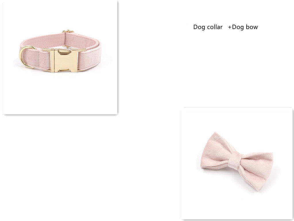 KFX-0010557 Pink Velvet Dog Collar and Leash Set with Bow Knot and Garbage Bag Holder