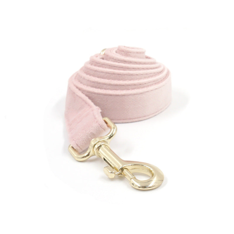 KFX-0010557 Pink Velvet Dog Collar and Leash Set with Bow Knot and Garbage Bag Holder