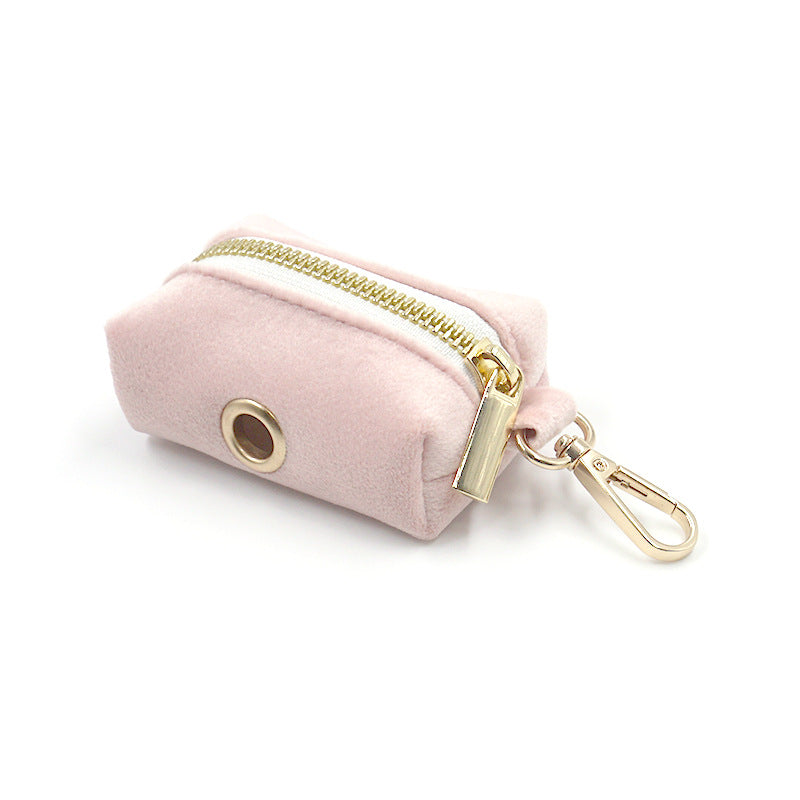 KFX-0010557 Pink Velvet Dog Collar and Leash Set with Bow Knot and Garbage Bag Holder