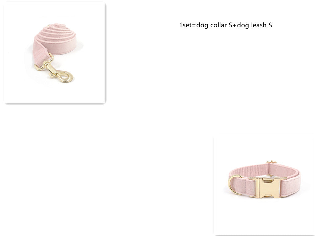 KFX-0010557 Pink Velvet Dog Collar and Leash Set with Bow Knot and Garbage Bag Holder