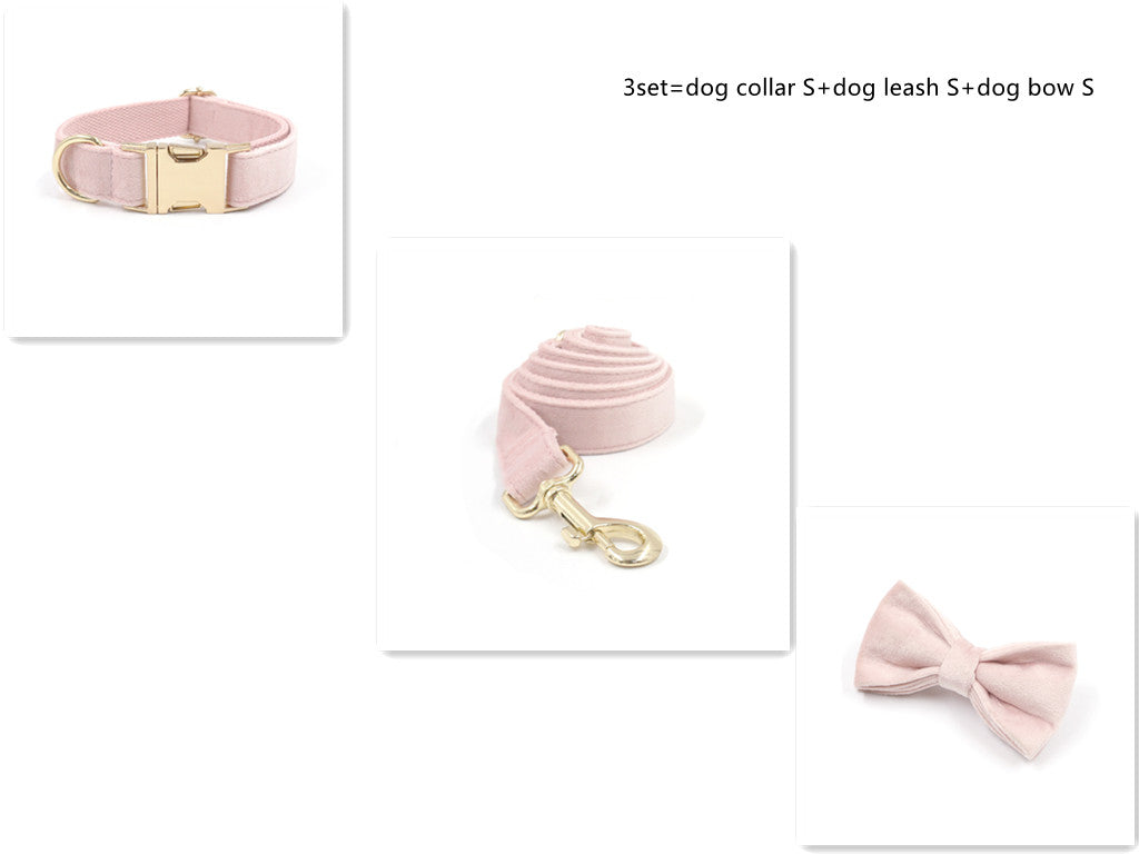 KFX-0010557 Pink Velvet Dog Collar and Leash Set with Bow Knot and Garbage Bag Holder