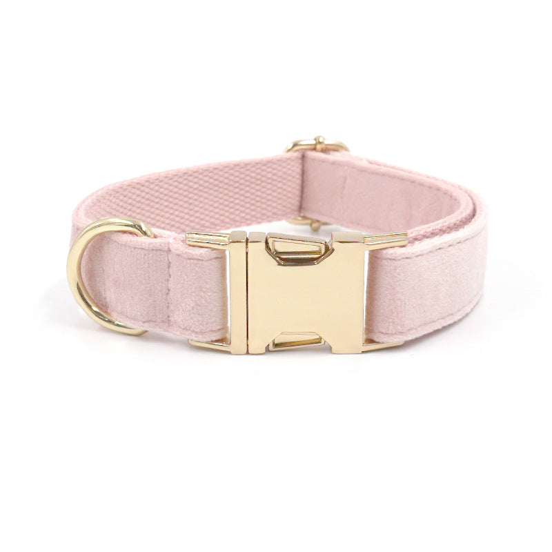 KFX-0010557 Pink Velvet Dog Collar and Leash Set with Bow Knot and Garbage Bag Holder