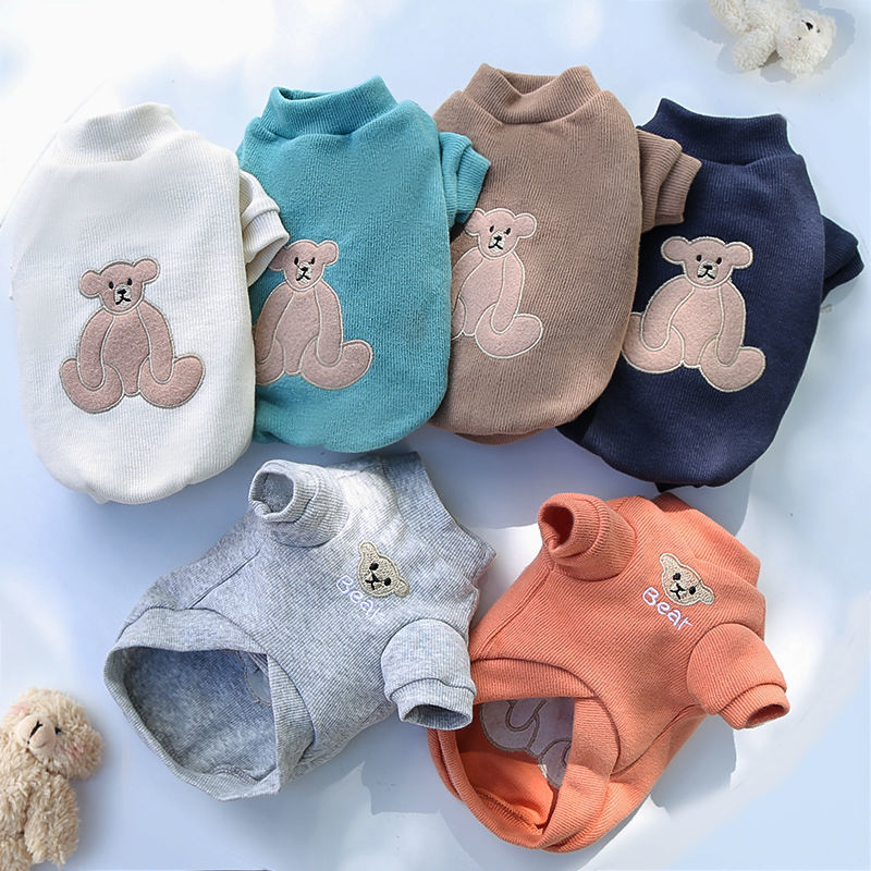 KFX-0011325 Warm Embroidered Bear Pet Shirt with Stripes in Multiple Colors