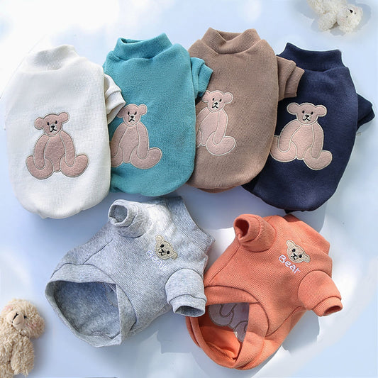KFX-0011325 Warm Embroidered Bear Pet Shirt with Stripes in Multiple Colors