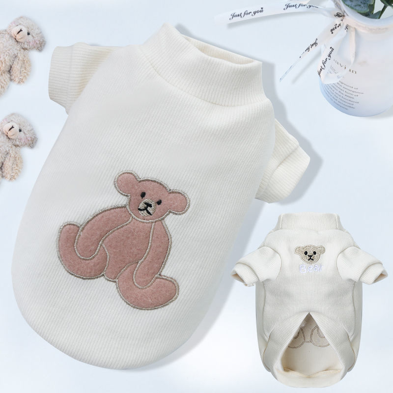 KFX-0011325 Warm Embroidered Bear Pet Shirt with Stripes in Multiple Colors