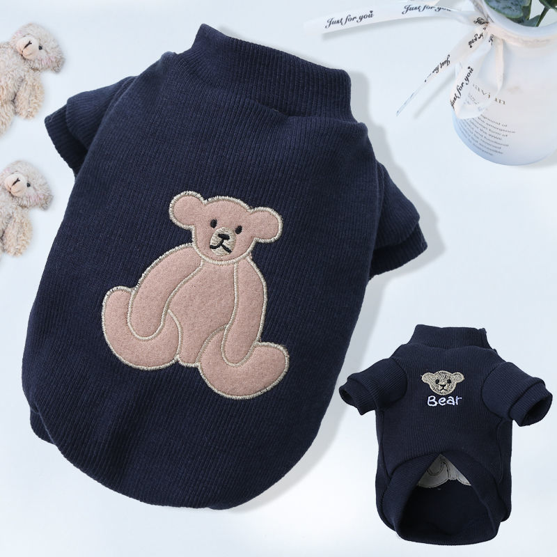 KFX-0011325 Warm Embroidered Bear Pet Shirt with Stripes in Multiple Colors