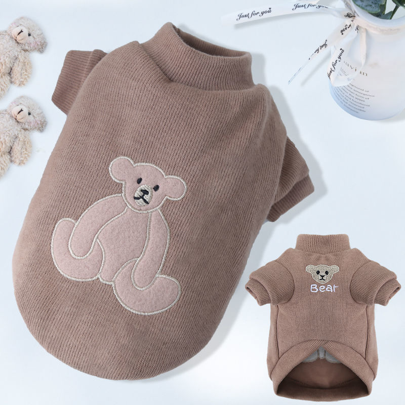 KFX-0011325 Warm Embroidered Bear Pet Shirt with Stripes in Multiple Colors