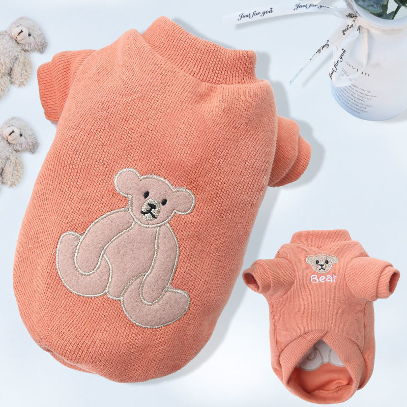 KFX-0011325 Warm Embroidered Bear Pet Shirt with Stripes in Multiple Colors