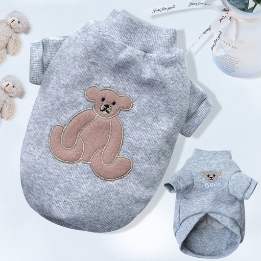 KFX-0011325 Warm Embroidered Bear Pet Shirt with Stripes in Multiple Colors