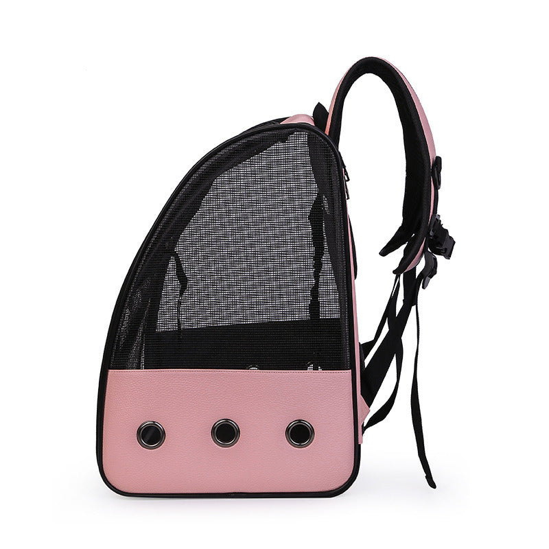 KFX-0012989 Stylish Personalized Pet Backpack with Mesh Pocket in Black, Pink, and Brown