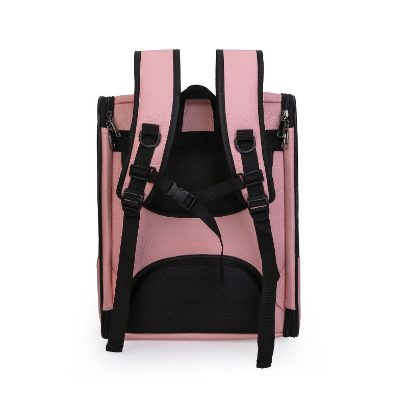 KFX-0012989 Stylish Personalized Pet Backpack with Mesh Pocket in Black, Pink, and Brown
