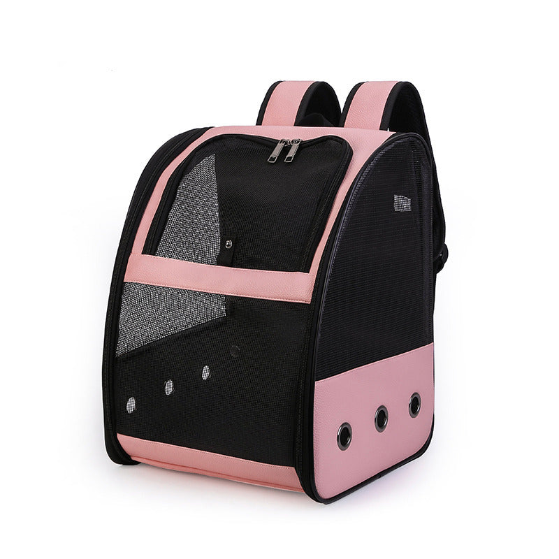 KFX-0012989 Stylish Personalized Pet Backpack with Mesh Pocket in Black, Pink, and Brown