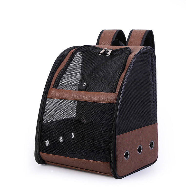 KFX-0012989 Stylish Personalized Pet Backpack with Mesh Pocket in Black, Pink, and Brown