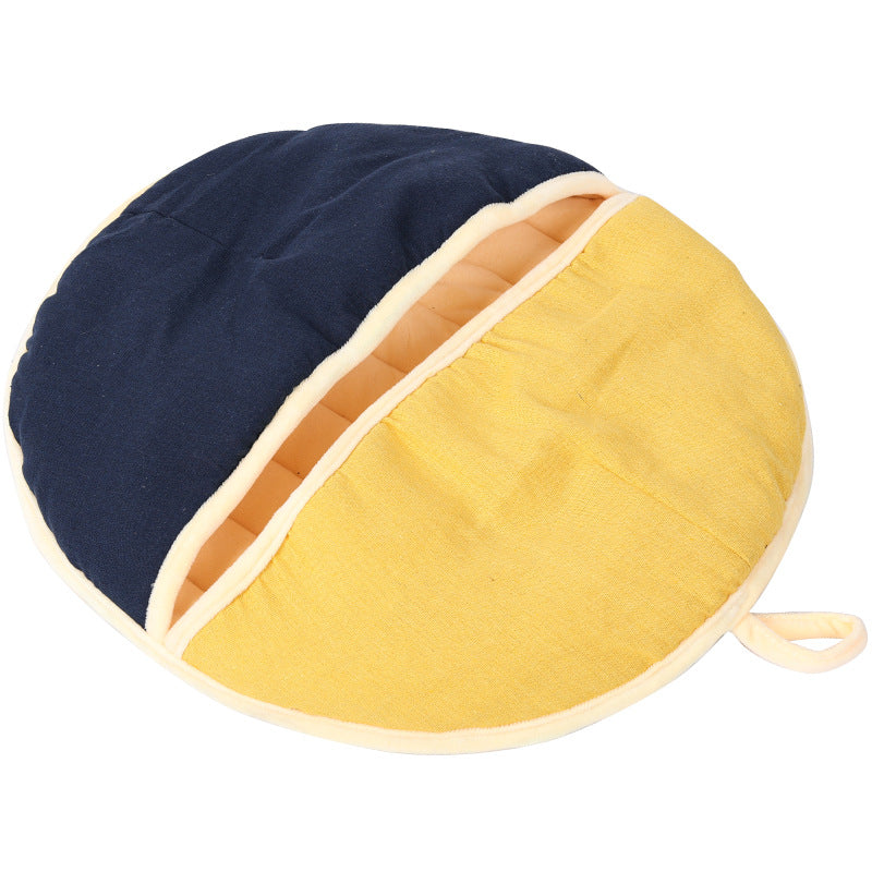 KFX-0016573 Cozy Round Cotton and Linen Pet Nest for Cats and Small Dogs - Warm Semi-Enclosed Design