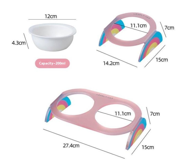 KFX-0016701 Ceramic Double and Single Cat Bowls with High Legs in Rainbow Colors