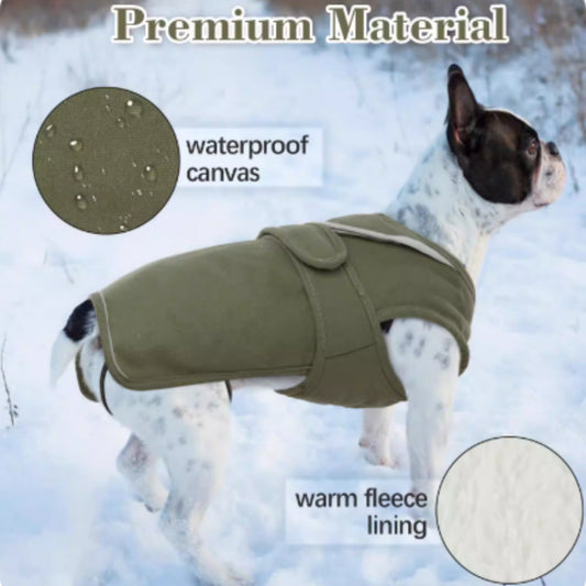 KFX-0021053 Waterproof and Windproof Fleece-Lined Dog Jacket in Army Green and Gray