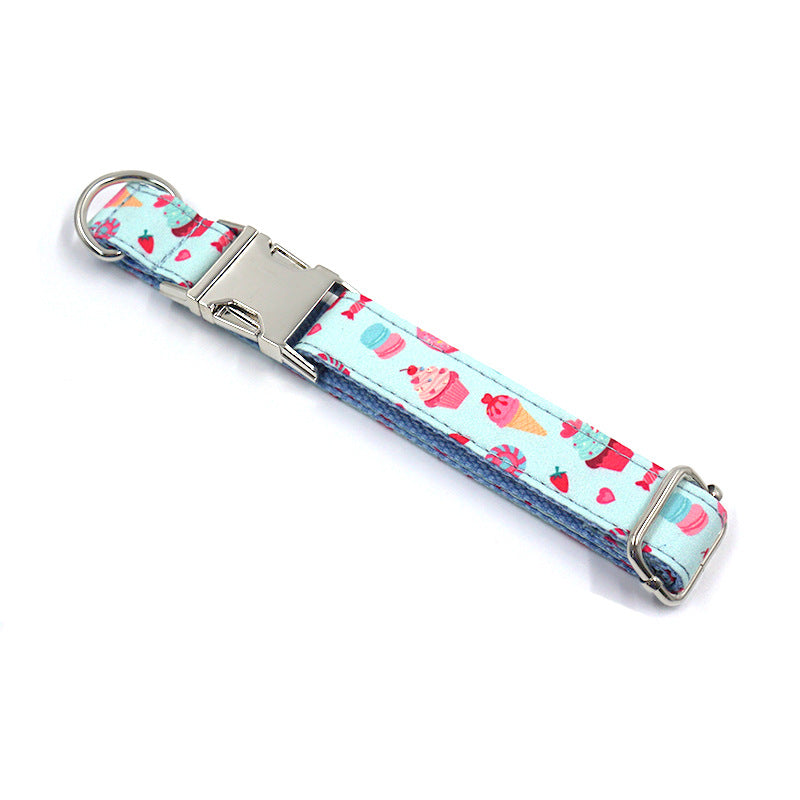 KFX-0022077 Cartoon Macaron Pet Collar and Leash Set for Large Dogs – Stylish and Durable Dog Walking Gear