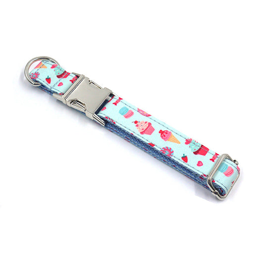 KFX-0022077 Cartoon Macaron Pet Collar and Leash Set for Large Dogs – Stylish and Durable Dog Walking Gear