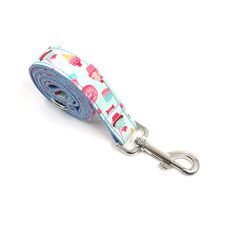 KFX-0022077 Cartoon Macaron Pet Collar and Leash Set for Large Dogs – Stylish and Durable Dog Walking Gear